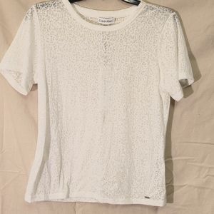 Sheer White Leopard Print T-shirt, size Small